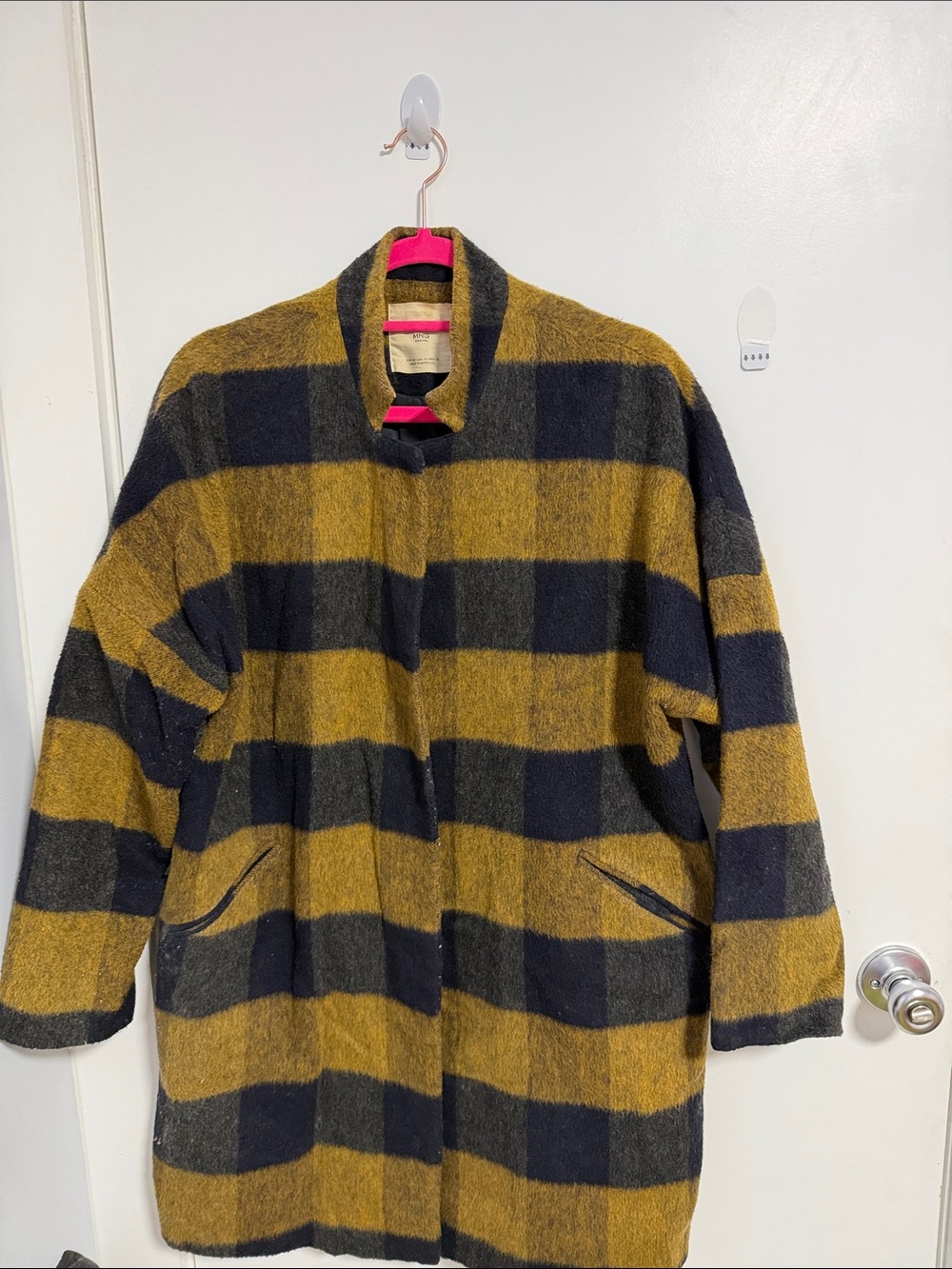 Mango Women's Oversized Plaid Trench Coat in Mustard & Black